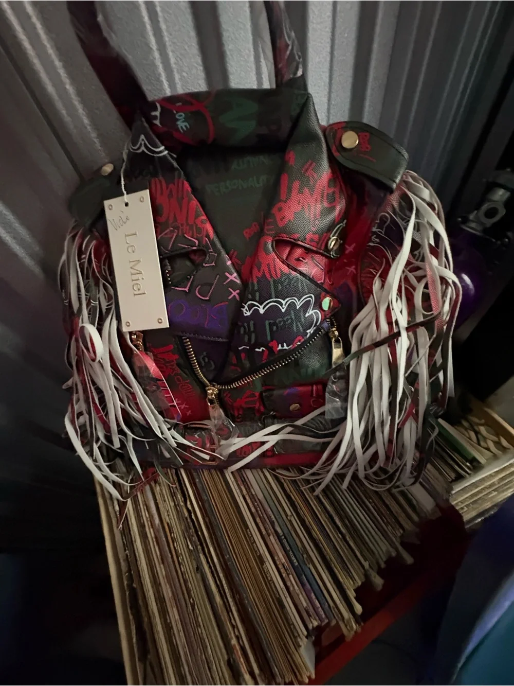 SOLD……Le Miel Red Graffiti Fringe Laptop Tote